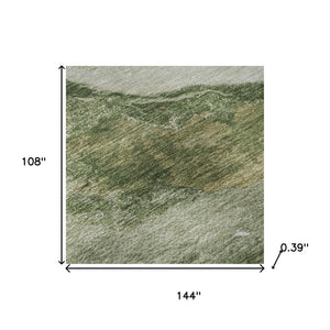 HomeRoots 10' X 14' Green and Ivory Abstract Area Rug - Washable, UV-Protected, Ideal for High-Traffic Areas! 716647