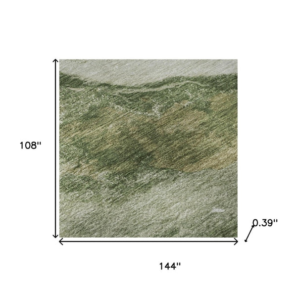 HomeRoots 10' X 14' Green and Ivory Abstract Area Rug - Washable, UV-Protected, Ideal for High-Traffic Areas! 716647