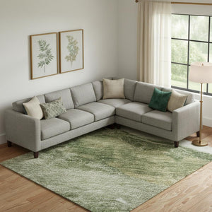 HomeRoots 10' X 14' Green and Ivory Abstract Area Rug - Washable, UV-Protected, Ideal for High-Traffic Areas! 716647
