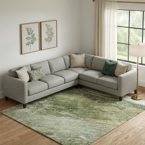 HomeRoots 10' X 14' Green and Ivory Abstract Area Rug - Washable, UV-Protected, Ideal for High-Traffic Areas! 716647