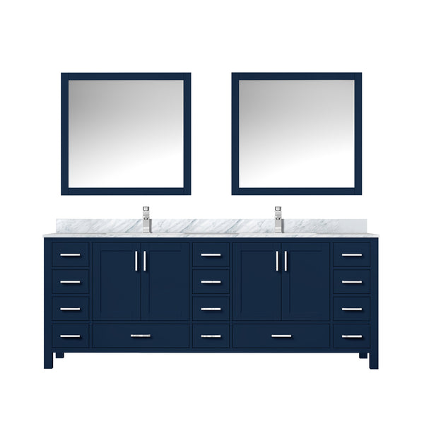 English Elm Navy Double Bath Vanity 84" W x 22" D with Carrara Marble Top, Chrome Faucet, 34" Mirrors, Durable Countertop B2731S01067