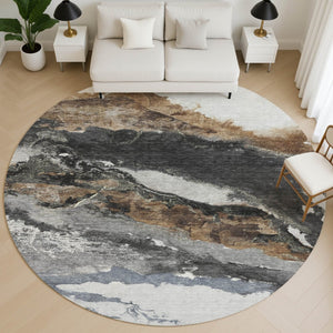 HomeRoots 8' X 10' Gray And Ivory Abstract Area Rug – Washable, UV Protected, Stylish & Durable for Homes 716651