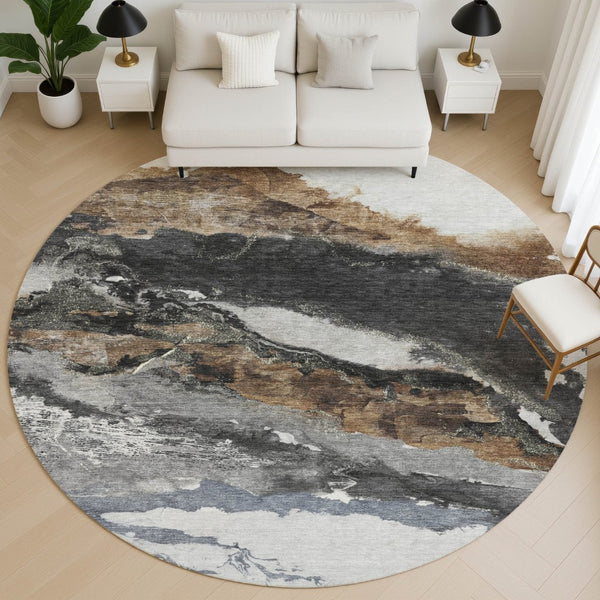 HomeRoots 8' X 10' Gray And Ivory Abstract Area Rug – Washable, UV Protected, Stylish & Durable for Homes 716651