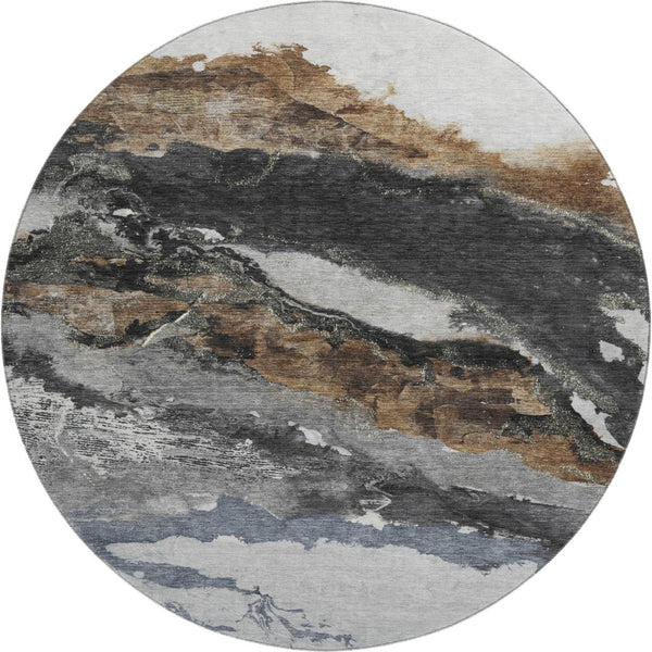 HomeRoots 8' X 10' Gray And Ivory Abstract Area Rug – Washable, UV Protected, Stylish & Durable for Homes 716651