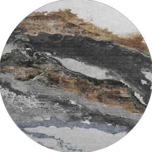 HomeRoots 8' X 10' Gray And Ivory Abstract Area Rug – Washable, UV Protected, Stylish & Durable for Homes 716651