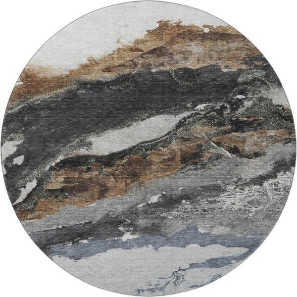 HomeRoots 8' X 10' Gray And Ivory Abstract Area Rug – Washable, UV Protected, Stylish & Durable for Homes 716651