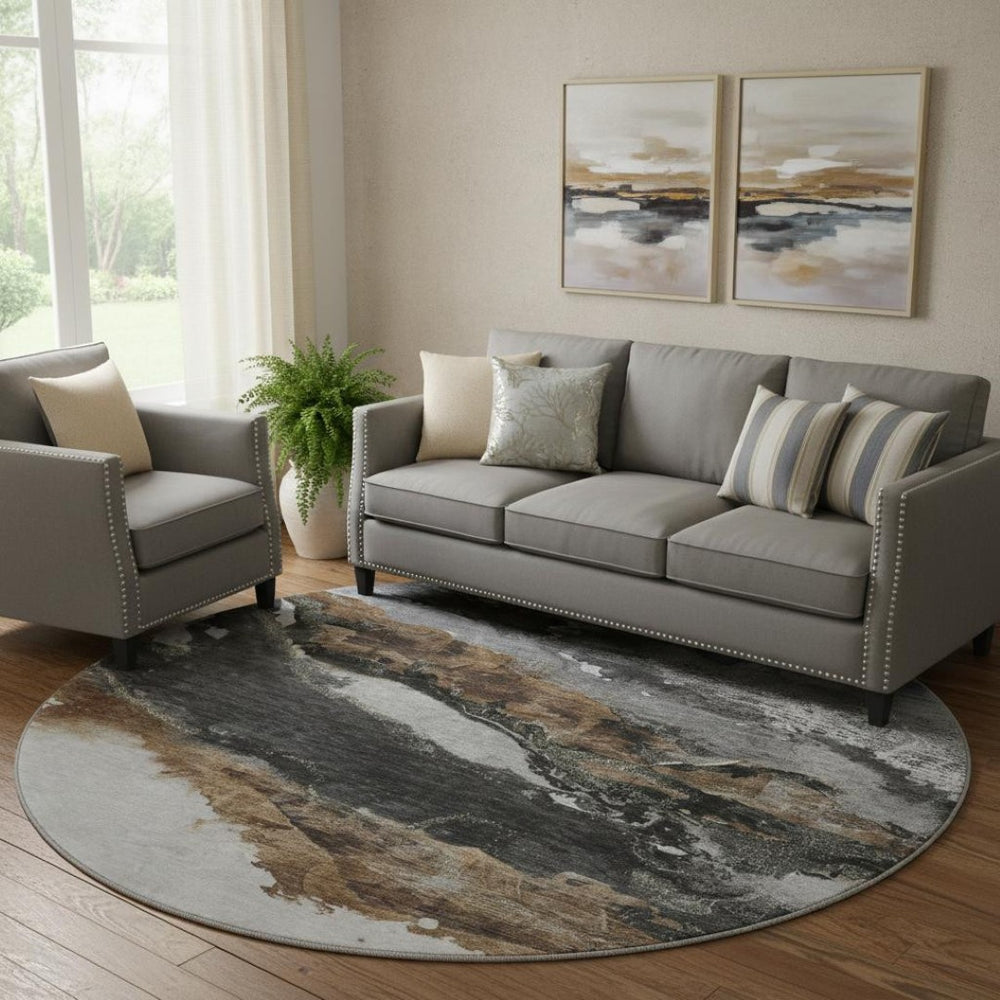 HomeRoots 8' X 10' Gray And Ivory Abstract Area Rug – Washable, UV Protected, Stylish & Durable for Homes 716651