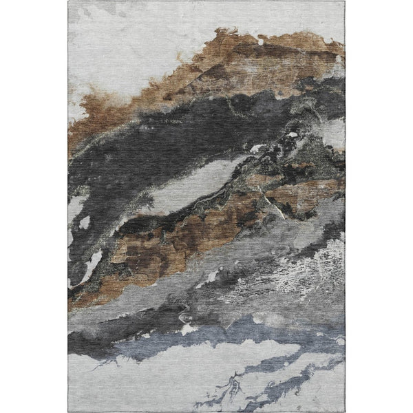 HomeRoots 9' X 12' Stylish Gray and Ivory Abstract Area Rug - Washable, Stain-Resistant, UV Protected! 716652