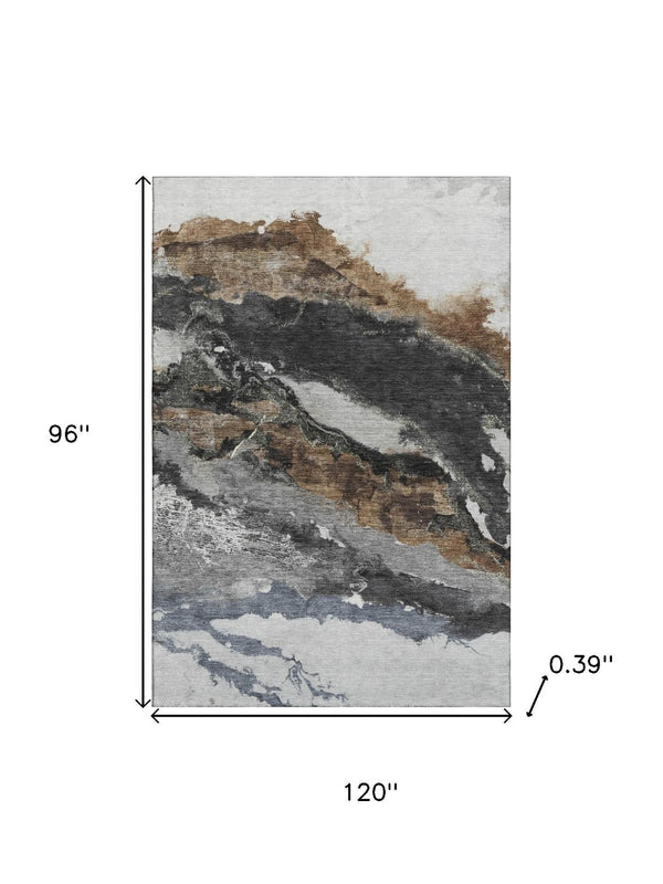 HomeRoots 9' X 12' Stylish Gray and Ivory Abstract Area Rug - Washable, Stain-Resistant, UV Protected! 716652