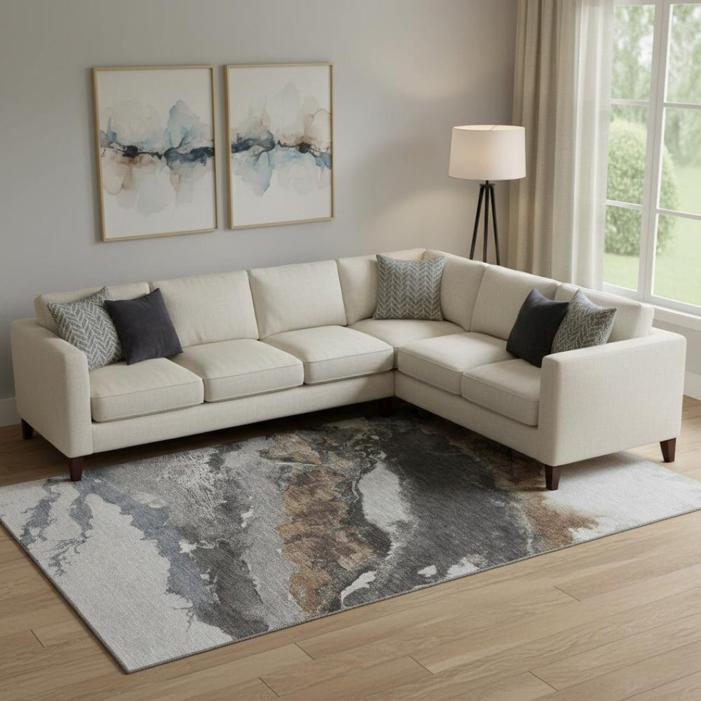 HomeRoots 9' X 12' Stylish Gray and Ivory Abstract Area Rug - Washable, Stain-Resistant, UV Protected! 716652