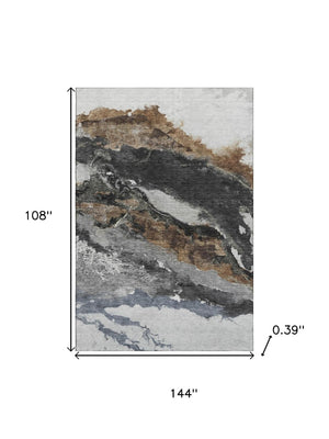 HomeRoots 10' X 14' Gray and Ivory Abstract Area Rug - Soft, Durable, Machine Washable with UV Protection! 716653