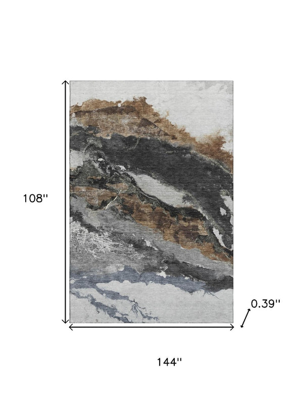 HomeRoots 10' X 14' Gray and Ivory Abstract Area Rug - Soft, Durable, Machine Washable with UV Protection! 716653