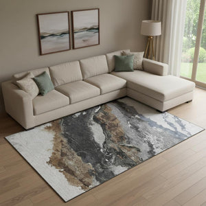 HomeRoots 10' X 14' Gray and Ivory Abstract Area Rug - Soft, Durable, Machine Washable with UV Protection! 716653