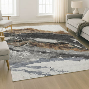 HomeRoots 10' X 14' Gray and Ivory Abstract Area Rug - Soft, Durable, Machine Washable with UV Protection! 716653