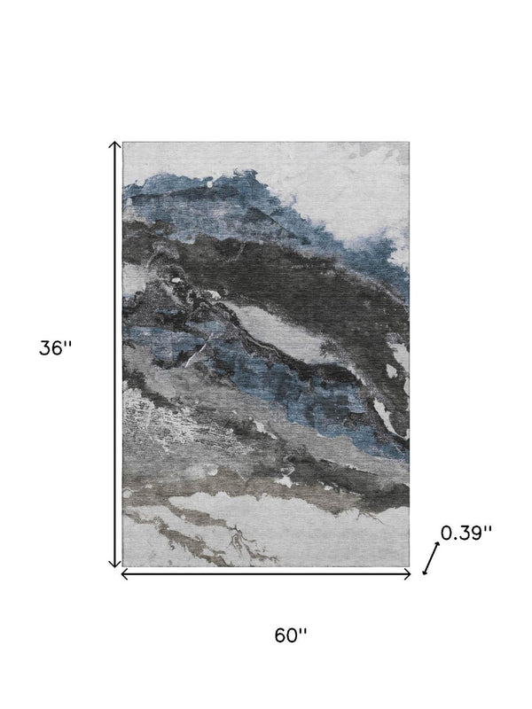 HomeRoots 5' X 8' Pewter and Ivory Washable Area Rug – Durable, Stylish, UV-Protected for Everyday Living Spaces 716655