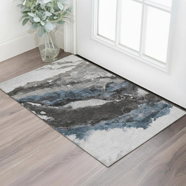 HomeRoots 5' X 8' Pewter and Ivory Washable Area Rug – Durable, Stylish, UV-Protected for Everyday Living Spaces 716655