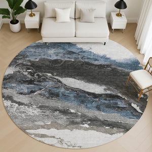 HomeRoots 8' X 10' Washable Pewter & Ivory Abstract Area Rug – Durable, UV Protected, Stain Resistant Design! 716657