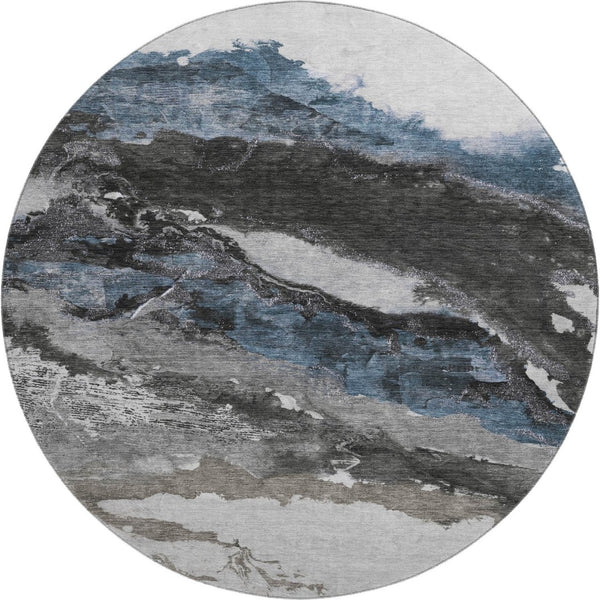 HomeRoots 8' X 10' Washable Pewter & Ivory Abstract Area Rug – Durable, UV Protected, Stain Resistant Design! 716657