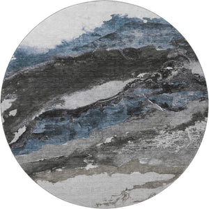 HomeRoots 8' X 10' Washable Pewter & Ivory Abstract Area Rug – Durable, UV Protected, Stain Resistant Design! 716657