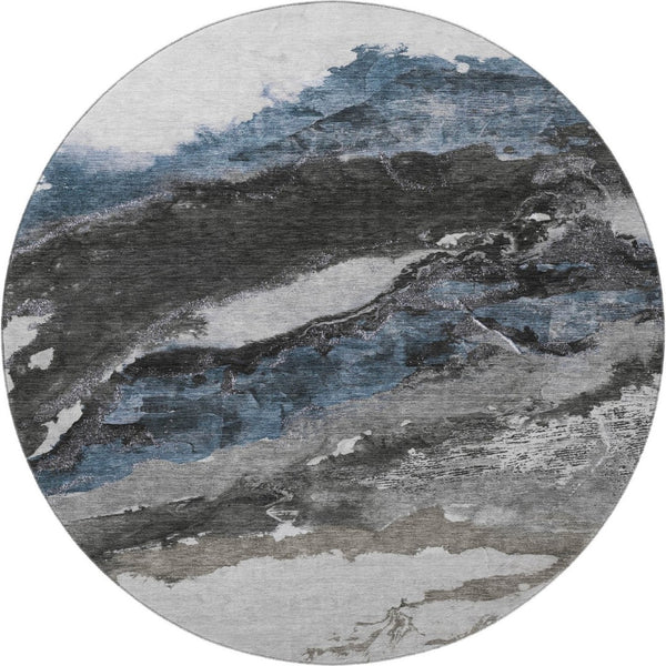 HomeRoots 8' X 10' Washable Pewter & Ivory Abstract Area Rug – Durable, UV Protected, Stain Resistant Design! 716657