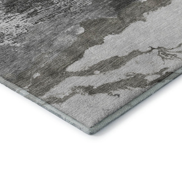 HomeRoots 8' X 10' Washable Pewter & Ivory Abstract Area Rug – Durable, UV Protected, Stain Resistant Design! 716657