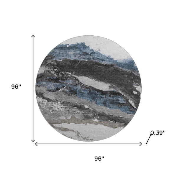 HomeRoots 8' X 10' Washable Pewter & Ivory Abstract Area Rug – Durable, UV Protected, Stain Resistant Design! 716657
