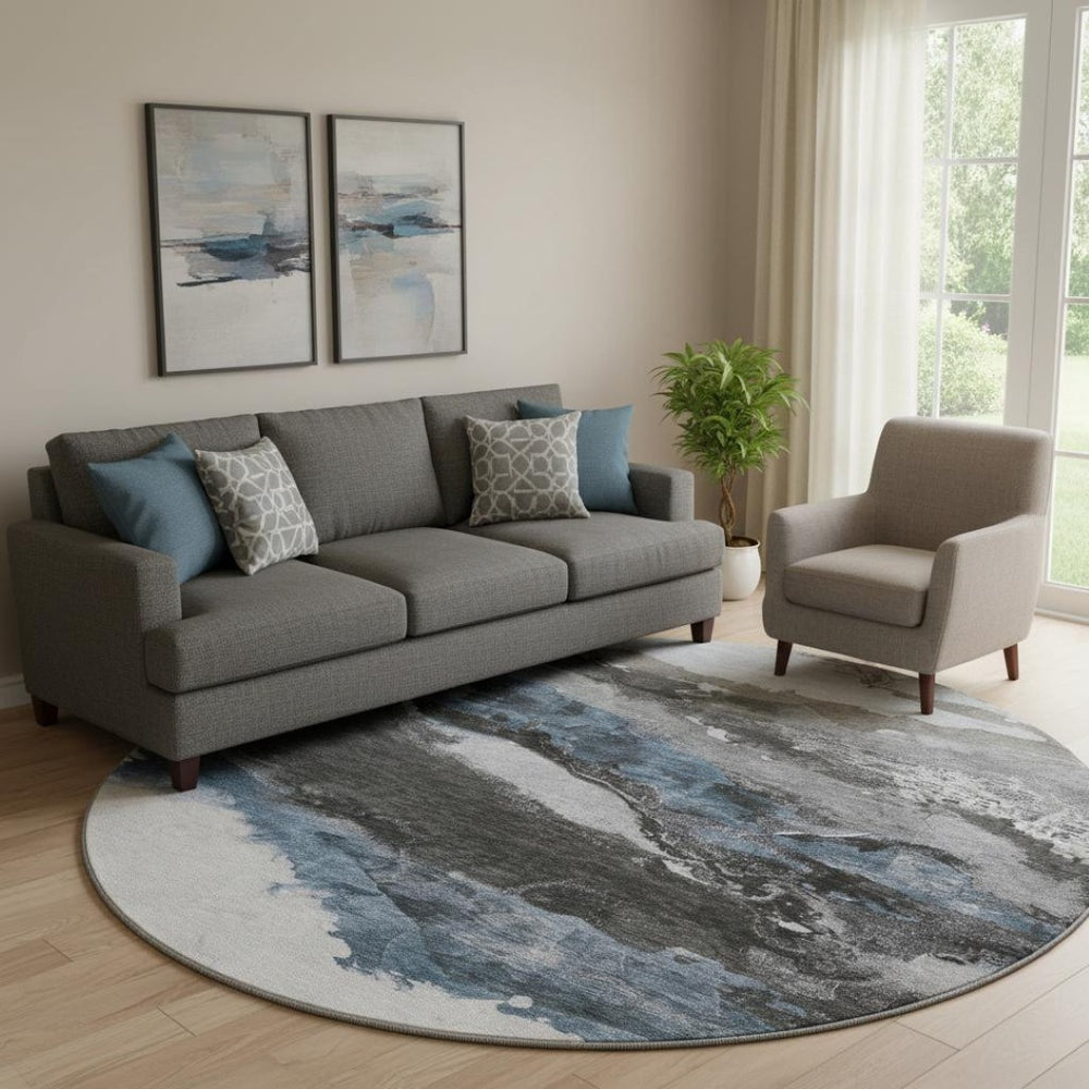 HomeRoots 8' X 10' Washable Pewter & Ivory Abstract Area Rug – Durable, UV Protected, Stain Resistant Design! 716657