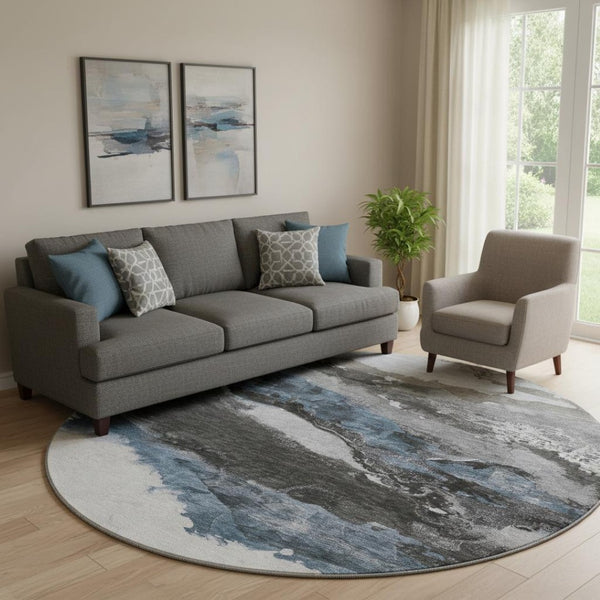 HomeRoots 8' X 10' Washable Pewter & Ivory Abstract Area Rug – Durable, UV Protected, Stain Resistant Design! 716657