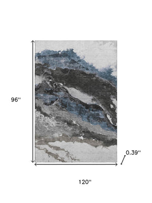 HomeRoots 9' X 12' Abstract Pewter and Ivory Washable Area Rug with UV Protection for Modern Homes 716658