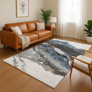 HomeRoots 10' X 14' Modern Pewter and Ivory Abstract Area Rug - Washable, UV Protected, Perfect for Families 716659