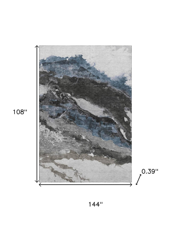 HomeRoots 10' X 14' Modern Pewter and Ivory Abstract Area Rug - Washable, UV Protected, Perfect for Families 716659