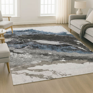 HomeRoots 10' X 14' Modern Pewter and Ivory Abstract Area Rug - Washable, UV Protected, Perfect for Families 716659