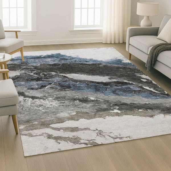 HomeRoots 10' X 14' Modern Pewter and Ivory Abstract Area Rug - Washable, UV Protected, Perfect for Families 716659
