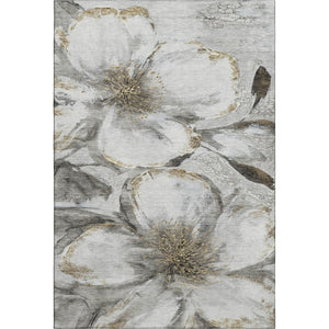 HomeRoots 8' Silver And Gray Floral Washable Round Rug - Family-Friendly, UV Protected, Durable Home Decor 716662