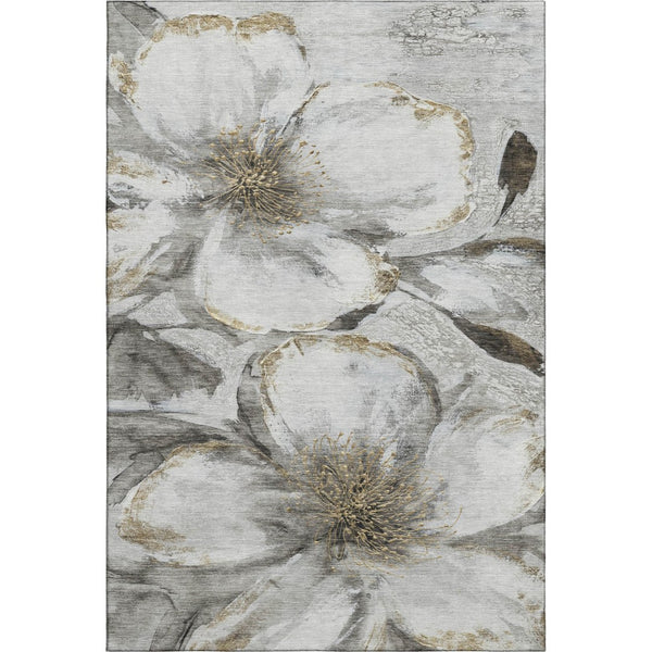 HomeRoots 8' Silver And Gray Floral Washable Round Rug - Family-Friendly, UV Protected, Durable Home Decor 716662