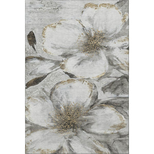 HomeRoots 8' Silver And Gray Floral Washable Round Rug - Family-Friendly, UV Protected, Durable Home Decor 716662
