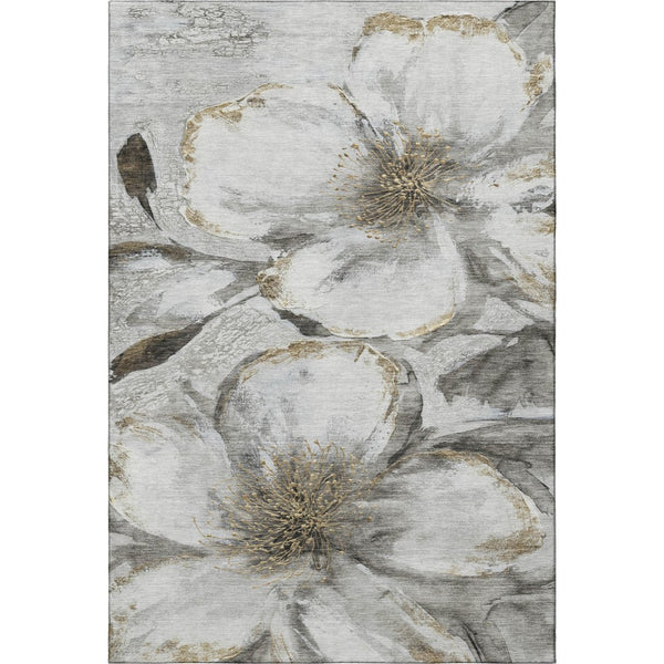 HomeRoots 8' Silver And Gray Floral Washable Round Rug - Family-Friendly, UV Protected, Durable Home Decor 716662