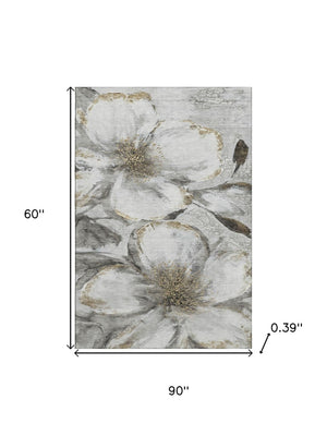 HomeRoots 8' Silver And Gray Floral Washable Round Rug - Family-Friendly, UV Protected, Durable Home Decor 716662