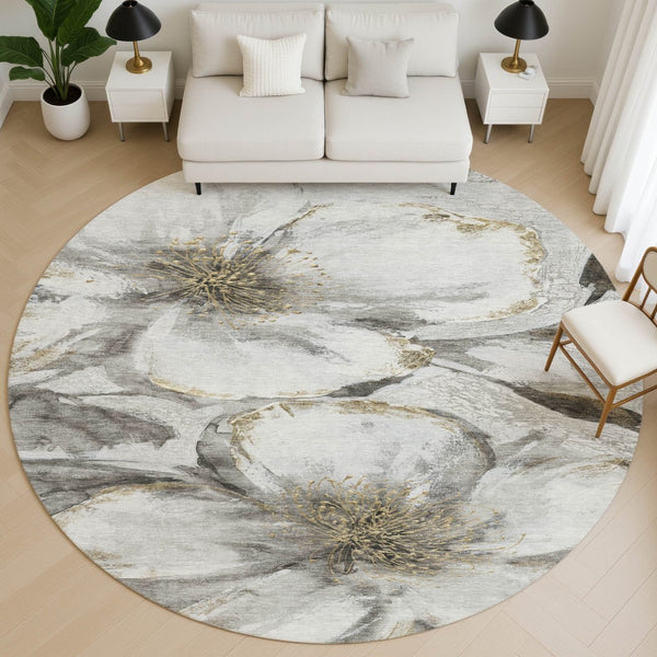 HomeRoots 8' X 10' Stylish Silver and Gray Floral Area Rug – Washable, Stain-Resistant, UV Protected Design! 716663