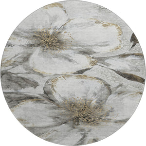 HomeRoots 8' X 10' Stylish Silver and Gray Floral Area Rug – Washable, Stain-Resistant, UV Protected Design! 716663