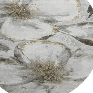 HomeRoots 8' X 10' Stylish Silver and Gray Floral Area Rug – Washable, Stain-Resistant, UV Protected Design! 716663