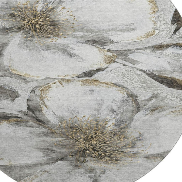 HomeRoots 8' X 10' Stylish Silver and Gray Floral Area Rug – Washable, Stain-Resistant, UV Protected Design! 716663