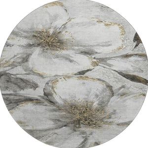 HomeRoots 8' X 10' Stylish Silver and Gray Floral Area Rug – Washable, Stain-Resistant, UV Protected Design! 716663