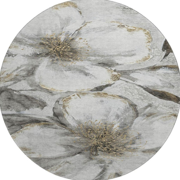 HomeRoots 8' X 10' Stylish Silver and Gray Floral Area Rug – Washable, Stain-Resistant, UV Protected Design! 716663
