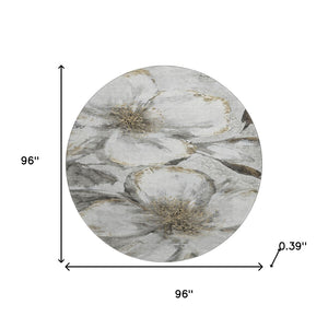 HomeRoots 8' X 10' Stylish Silver and Gray Floral Area Rug – Washable, Stain-Resistant, UV Protected Design! 716663
