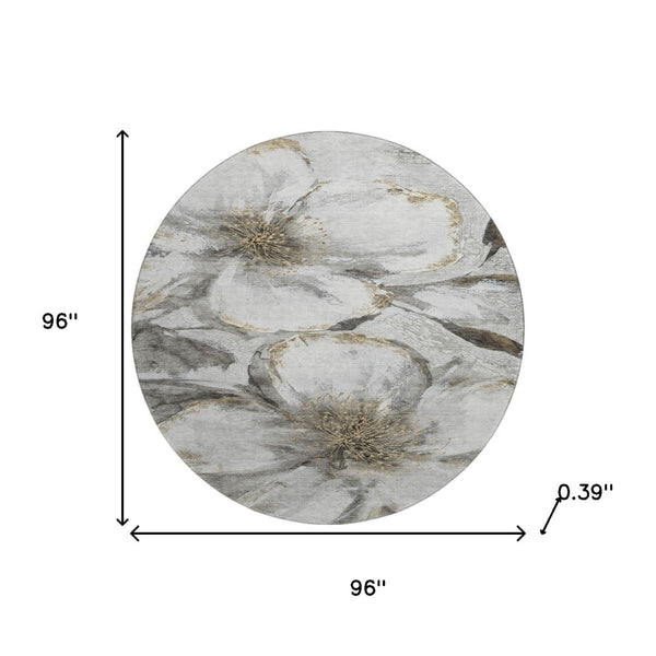 HomeRoots 8' X 10' Stylish Silver and Gray Floral Area Rug – Washable, Stain-Resistant, UV Protected Design! 716663