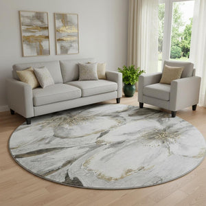 HomeRoots 8' X 10' Stylish Silver and Gray Floral Area Rug – Washable, Stain-Resistant, UV Protected Design! 716663