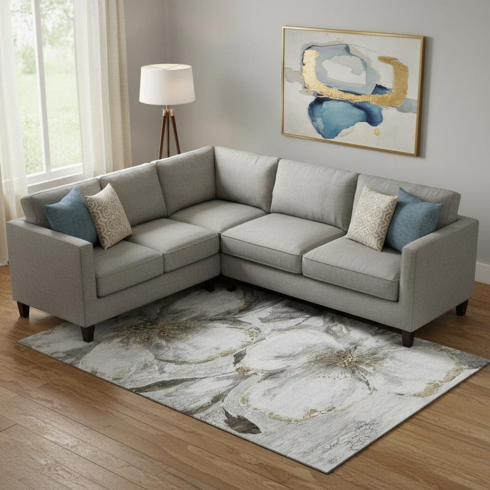 HomeRoots 9' X 12' Elegant Silver and Gray Floral Area Rug - Washable, UV Protected, Non-Slip for Any Room 716664