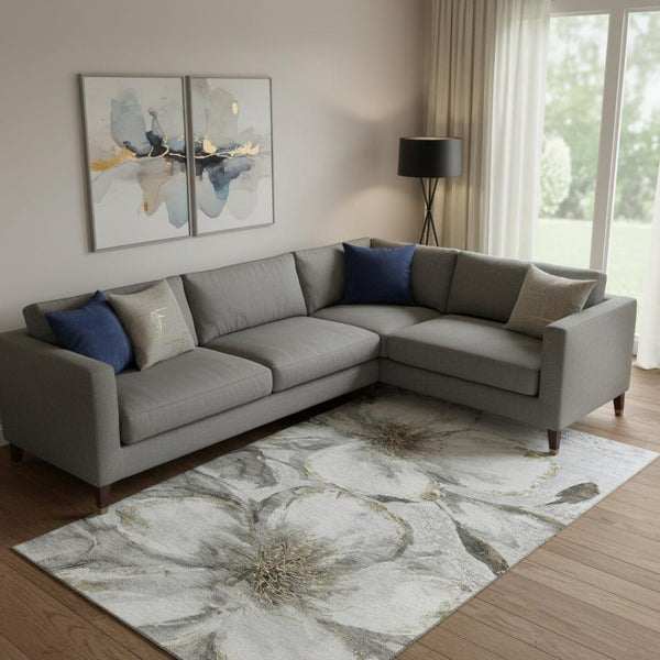 HomeRoots 10' X 14' Silver and Gray Floral Washable Area Rug - Stain Resistant, UV Protected, Ideal for Homes 716665