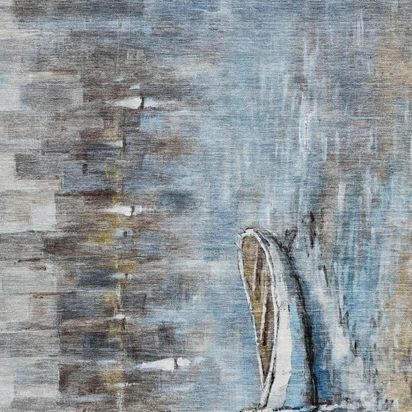 HomeRoots 5' Nautical Blue and Beige Washable Area Rug - Durable, Stain Resistant, UV Protected, Non-Slip Backing 716667